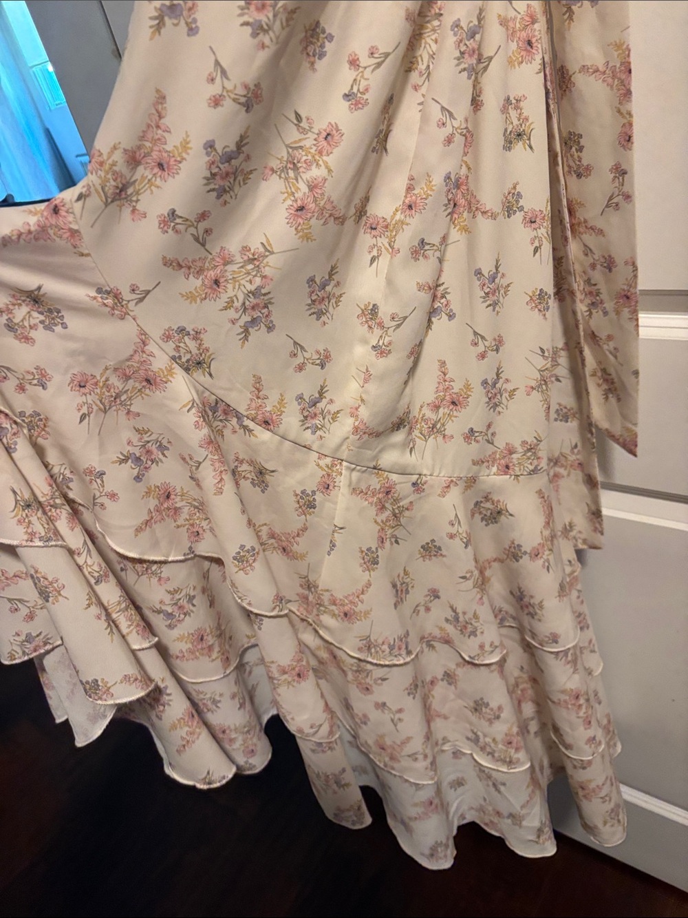 Mable Cream Floral High-Low Ruffle Slip Dress - Picture 4 of 10
